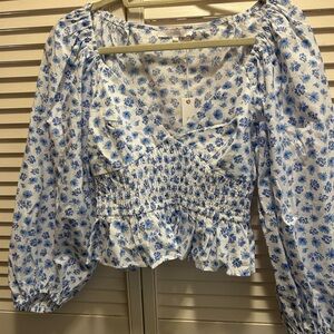 Olivaceous Blue and White Floral Blouse